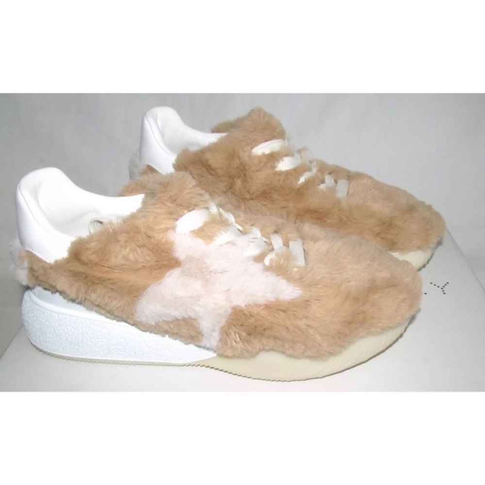 New Stella McCartney Loop Faux Fur Beige Star Sneakers Shoes Womens Size 39 US 9